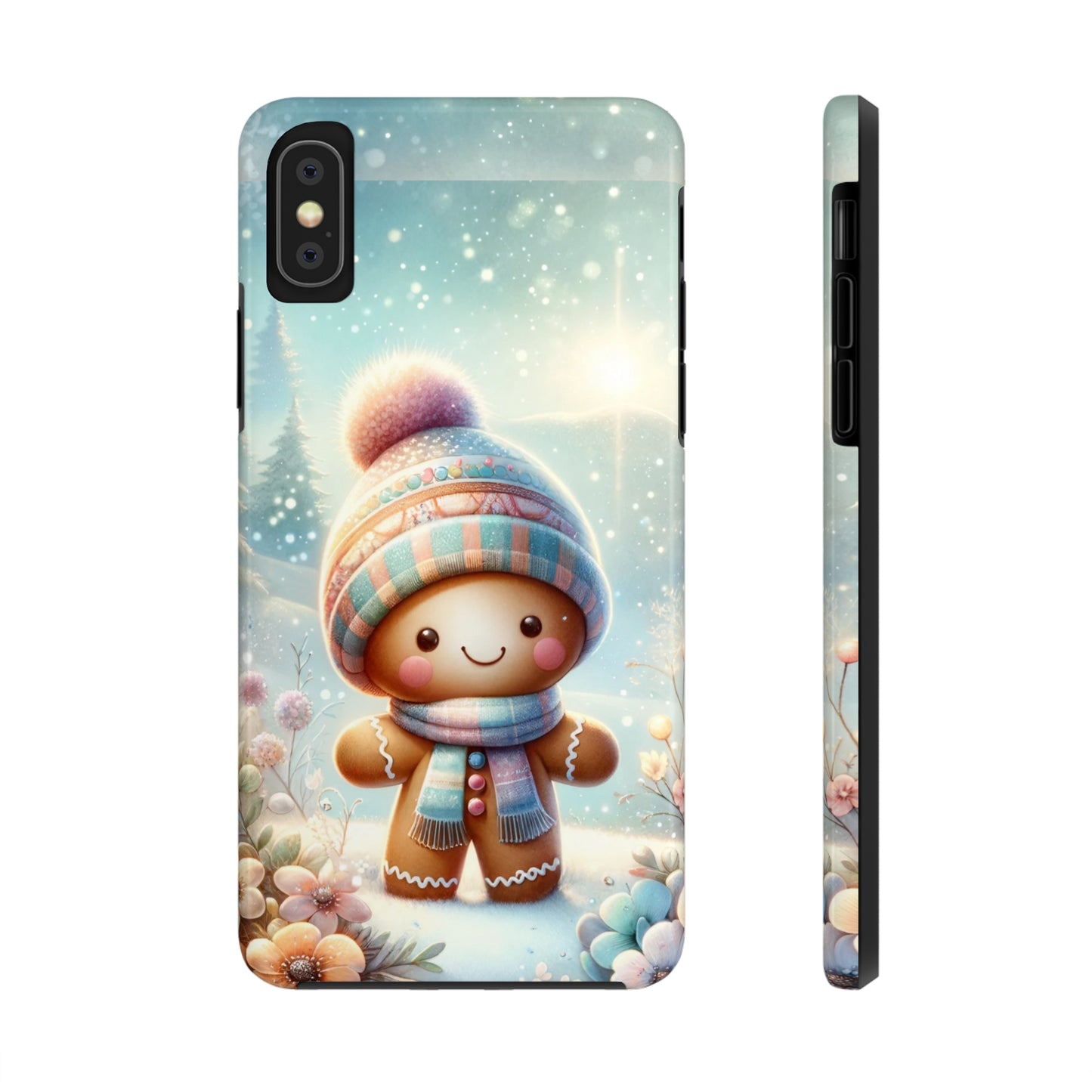 Cute Happy Gingerbread Man in the Snow Pattern Design Tough Phone Case compatible with a large variety of iPhone models, Gift, Phone Case