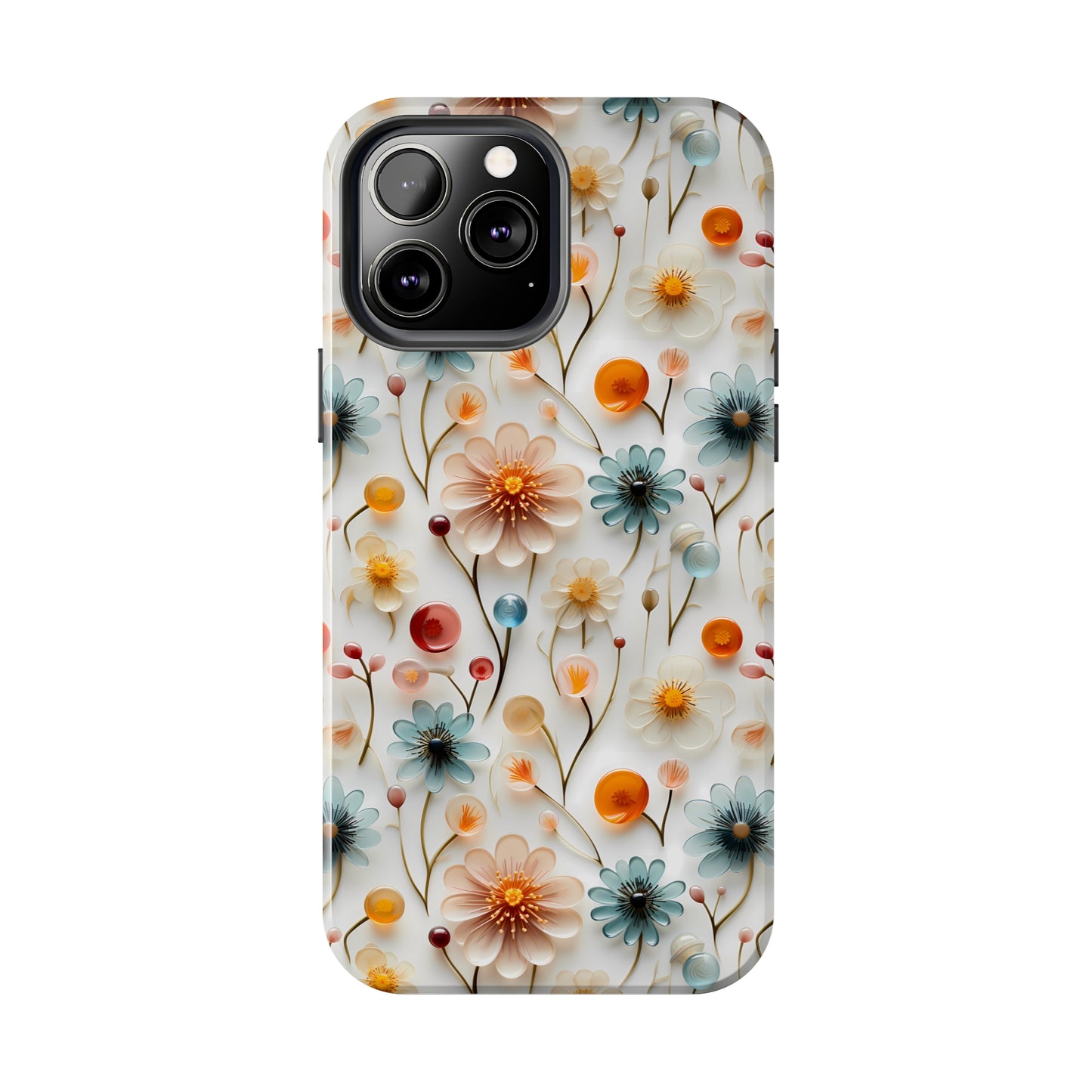 3D Glass Flower Pattern Design Tough Phone Case compatible with a large variety of iPhone models, Phone Case, Birthday Gift