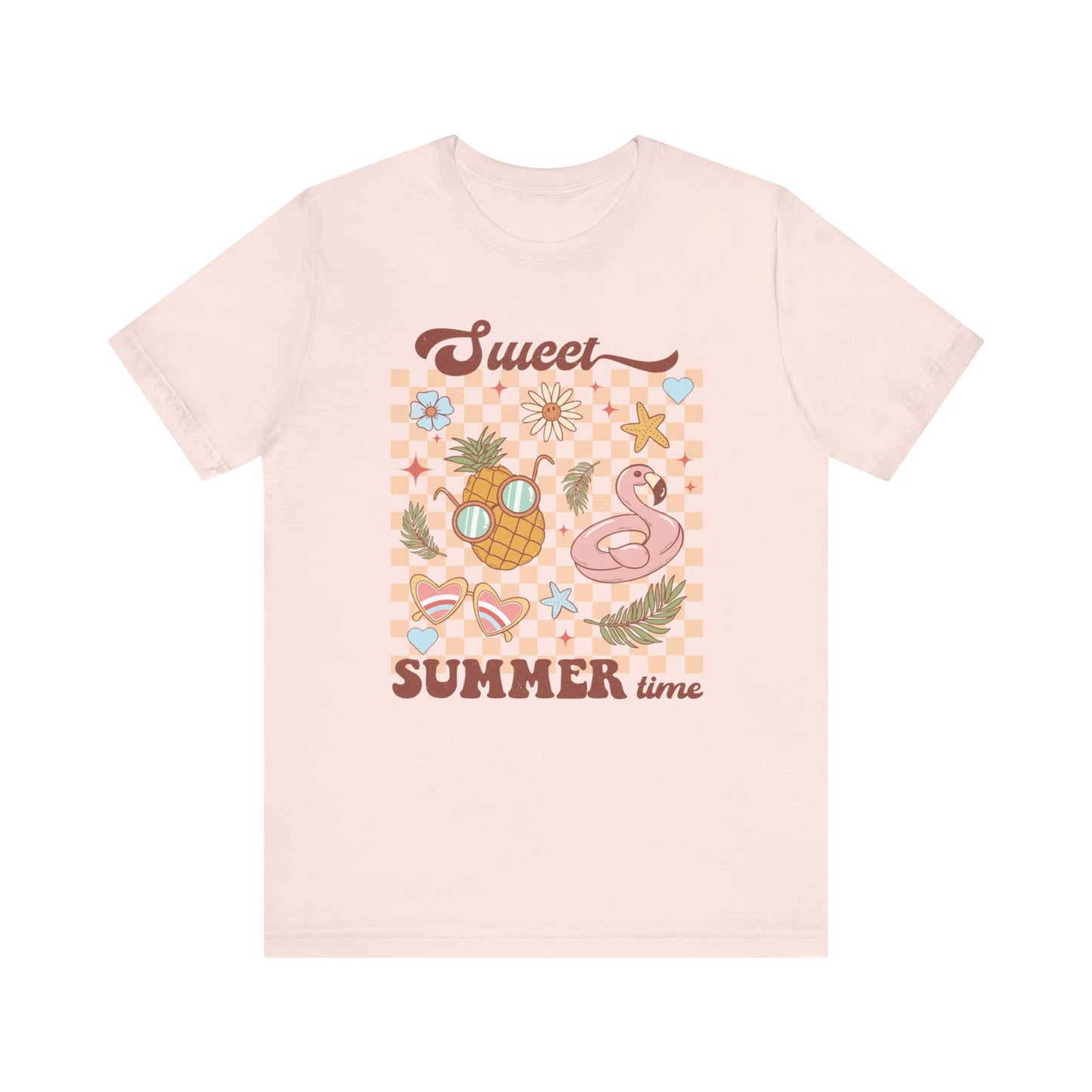 Sweet Summer Time Pineapple and Flamingo Graphic T-Shirt, Vintage Inspired Casual Beach Tee, Unisex Tropical Top