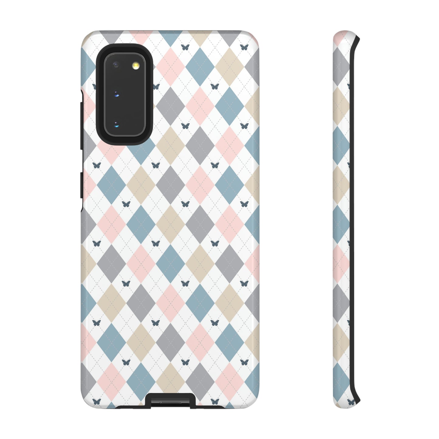 Argyle Pastel Plaid and Butterflies print design Tough Phone Case compatible with a large variety of Samsung models