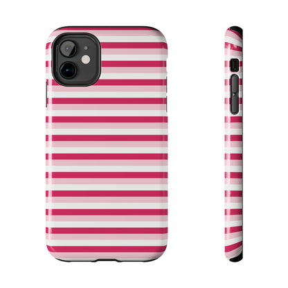 Pink and White Girly Stripe print Design Tough Phone Case compatible with a large variety of iPhone models, Gift, Phone Case