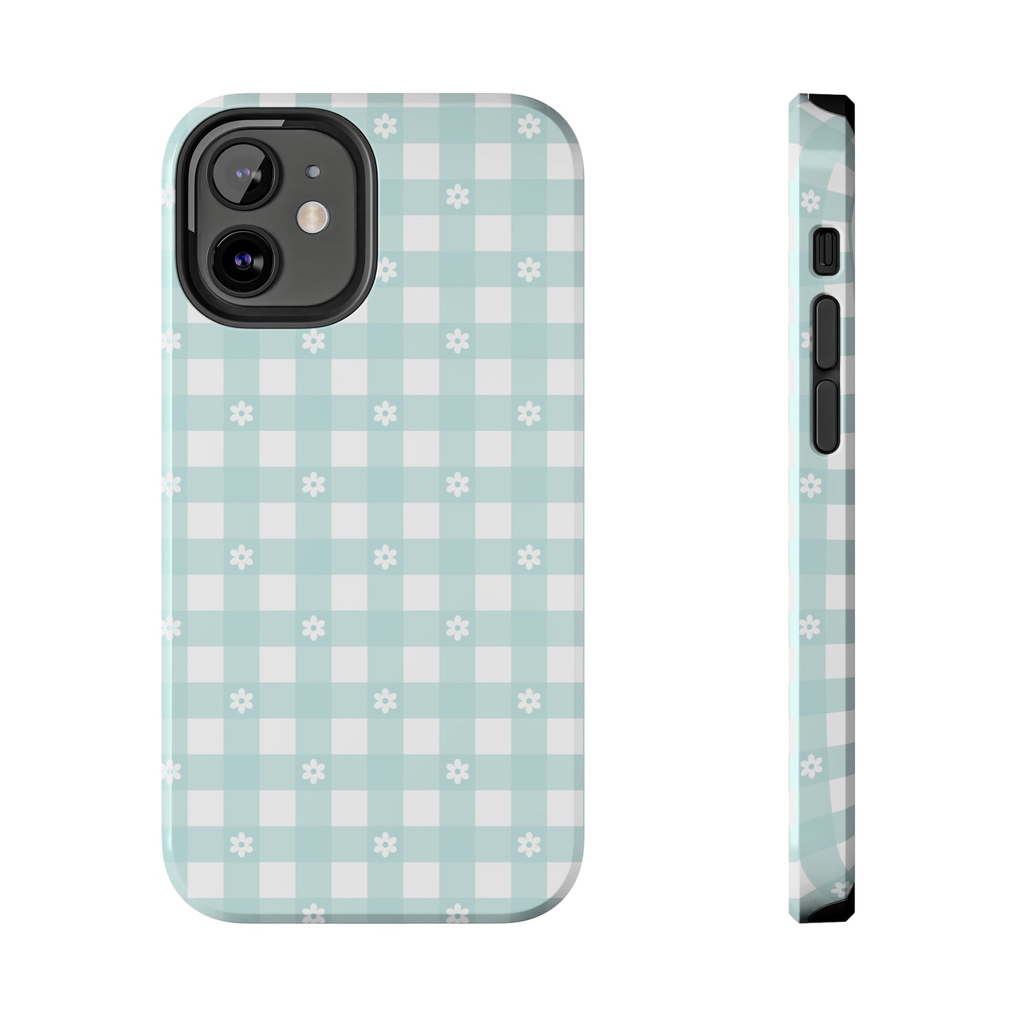 Cute Blue and White Gingham with Daisies Digital print Design Tough Phone Case compatible with a large variety of iPhone models, Gift, Phone Case