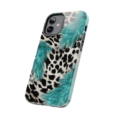 Grunge Turquoise and Animal Print Pattern Design Tough Phone Case compatible with a large variety of iPhone models, Phone Case, Gift