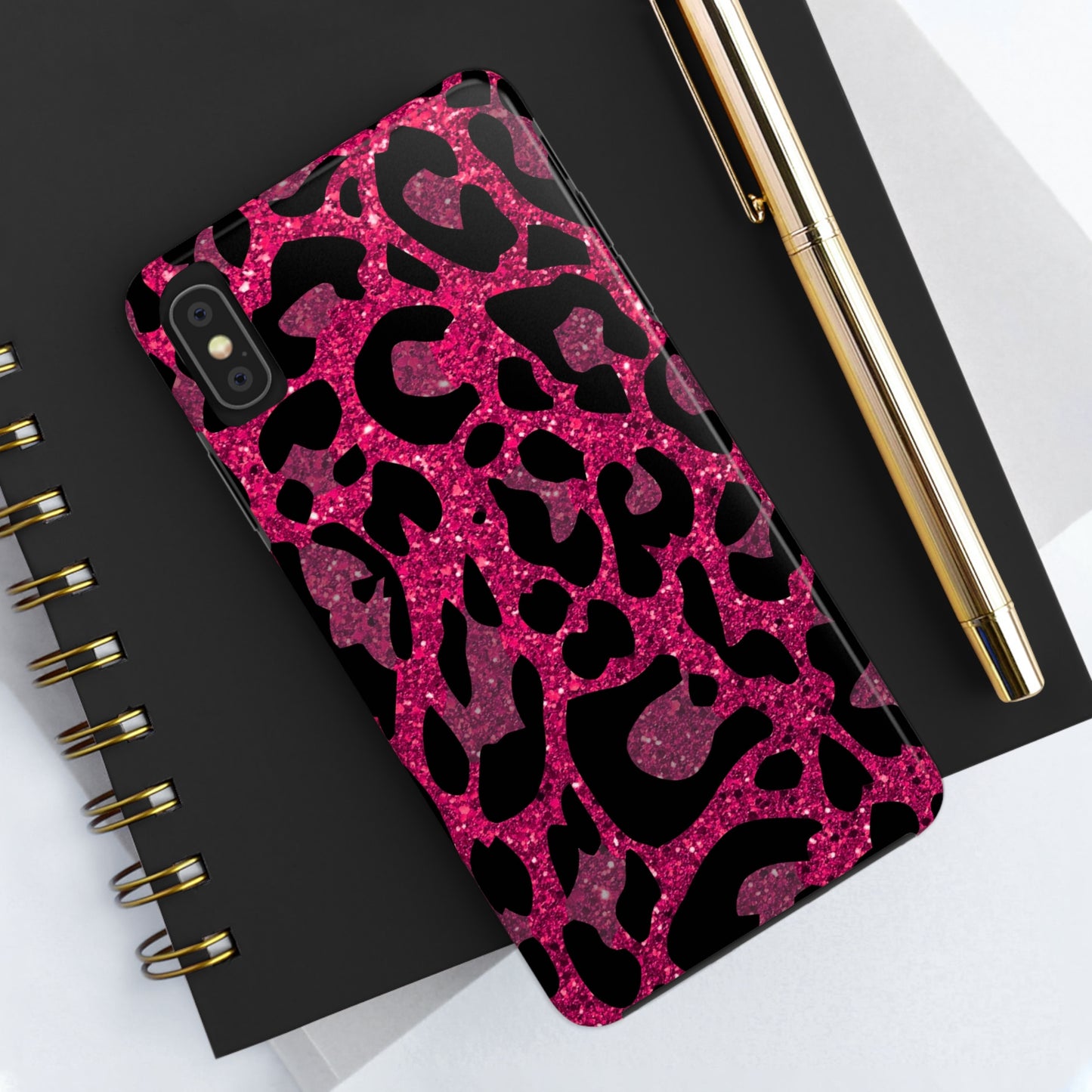 Pink and Black Leopard Design Phone Case- Lightweight, Impact Resistant Cover for iPhone 6, 6s, 12, 13, 14, 15