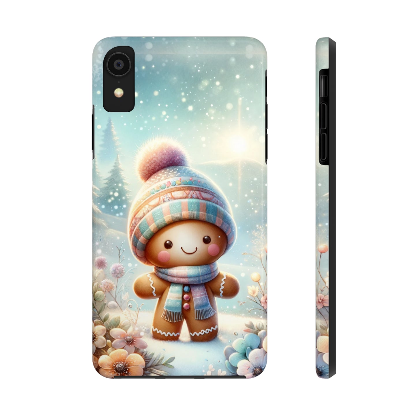 Cute Happy Gingerbread Man in the Snow Pattern Design Tough Phone Case compatible with a large variety of iPhone models, Gift, Phone Case