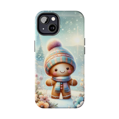 Cute Happy Gingerbread Man in the Snow Pattern Design Tough Phone Case compatible with a large variety of iPhone models, Gift, Phone Case