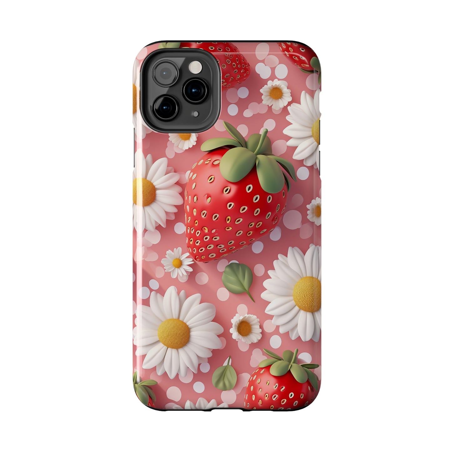 Strawberries & Daisies Digital print Design Tough Phone Case compatible with a large variety of iPhone models, Gift, Phone Case