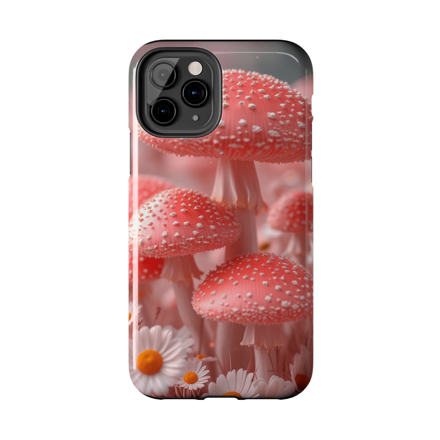 Whimsical Pink Mushrooms and Daisies Design Tough Phone Case compatible with a large variety of iPhone models, Gift, Phone Case