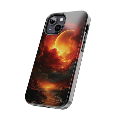 Fiery Red Moon Art iPhone Case, Dramatic Sky Aesthetic Phone Cover, Cool Tech Design for iPhone Models, Durable Phone Accessory Protective Cover for iPhone Models, Tough iPhone Case