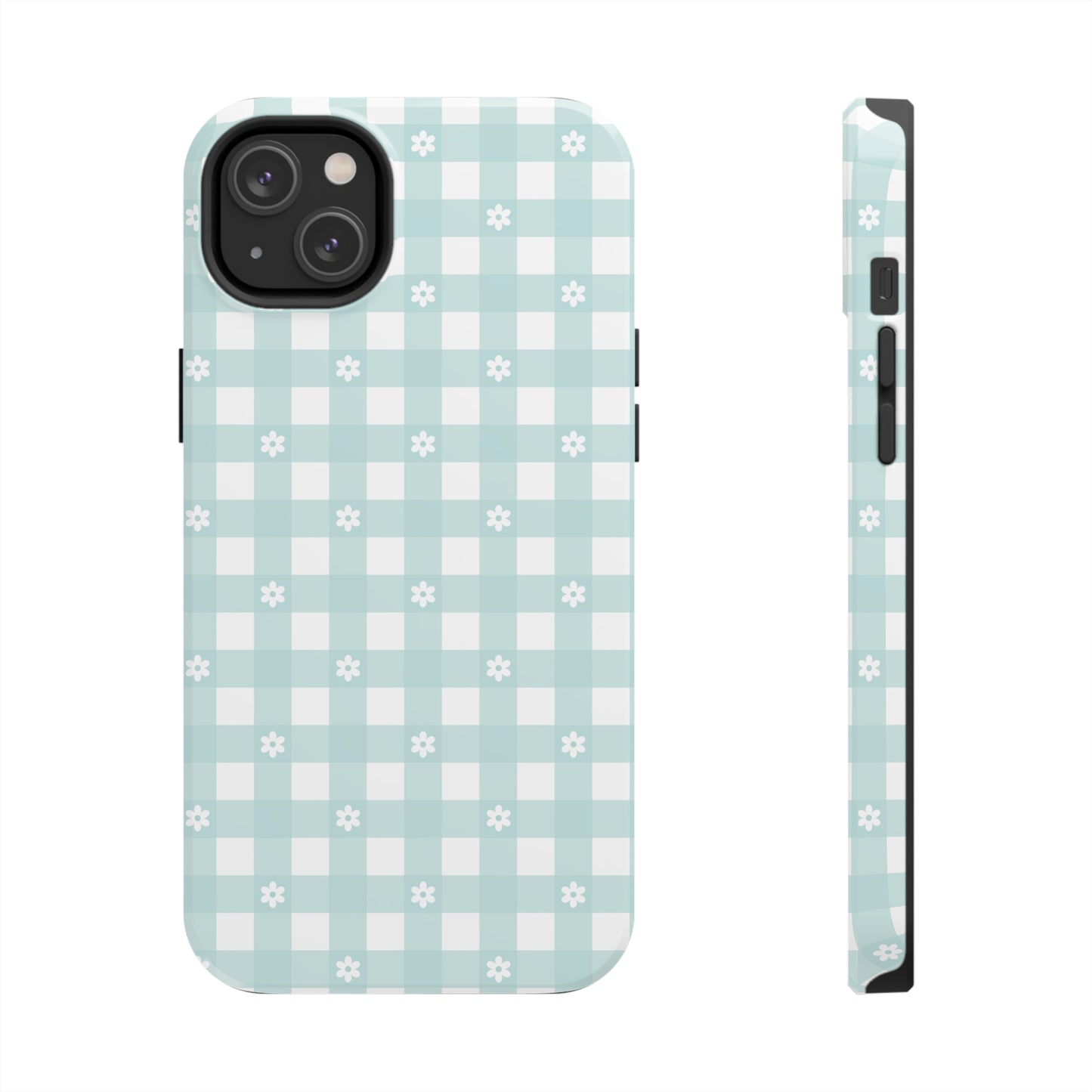 Cute Blue and White Gingham with Daisies Digital print Design Tough Phone Case compatible with a large variety of iPhone models, Gift, Phone Case