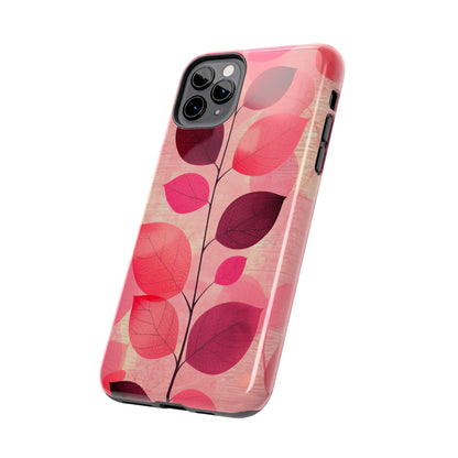 Girly Pink Abstract Leaf Design Tough Phone Case