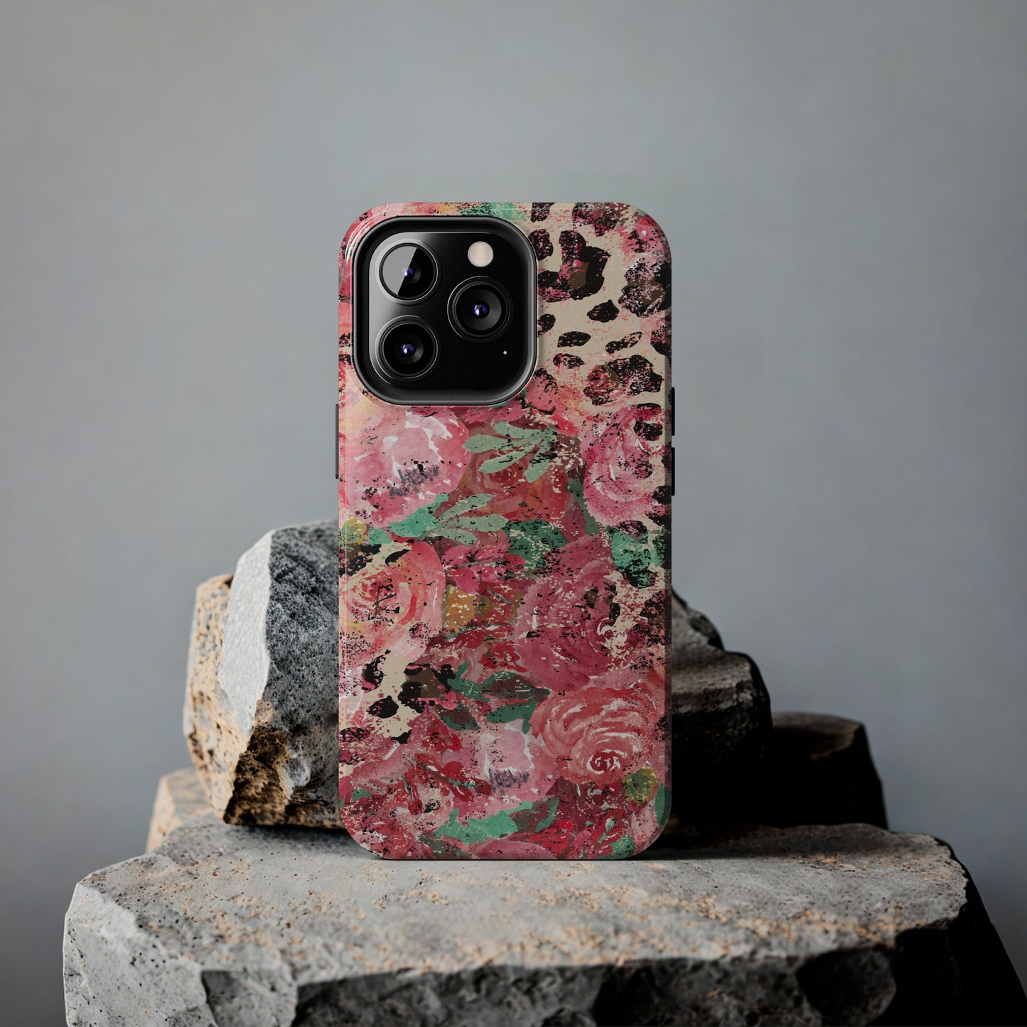 Western Leopard and Pink Roses Design Phone Case- Lightweight, Impact Resistant Cover for iPhone 6, 6s, 12, 13, 14, 15