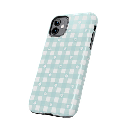 Cute Blue and White Gingham with Daisies Digital print Design Tough Phone Case compatible with a large variety of iPhone models, Gift, Phone Case