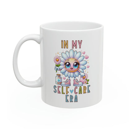 Adorable Self Care Daisy Mug, Inspirational Quote, Kawaii Flower Mug, Cute Coffee Cup, Mental Health Positivity Gift, Ceramic Mug, 11oz