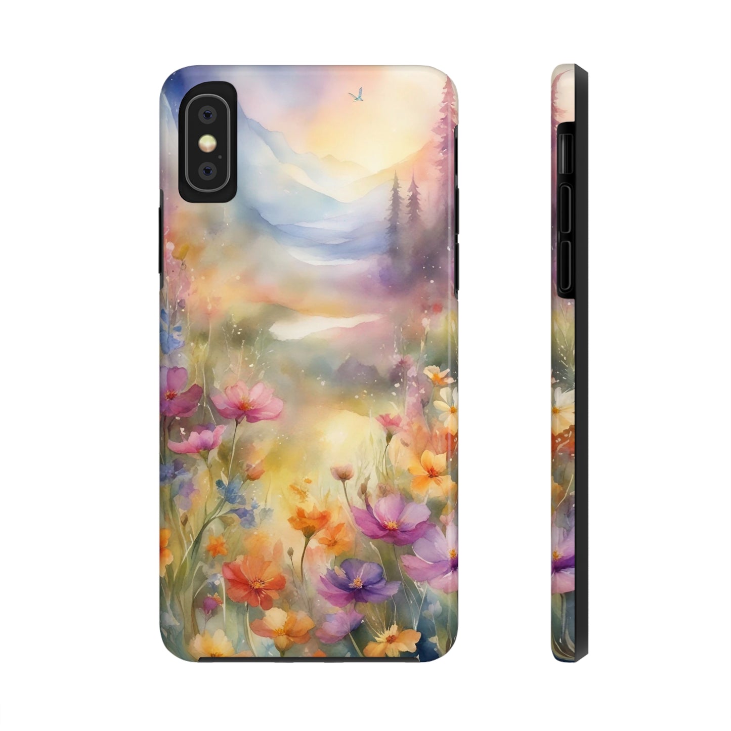 Watercolor Landscape and Wildflowers Pattern print design Tough Phone Case compatible with a large variety of phone models, Phone Case