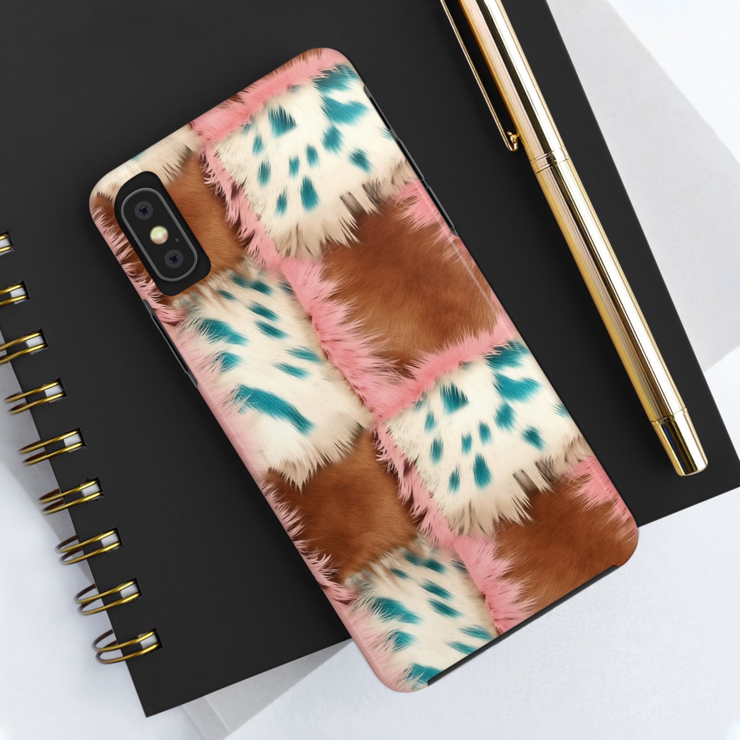 Modern Cowgirl Cowhide Design Pattern Print Tough Phone Case compatible with a large variety of phone models, Phone Case, Gift