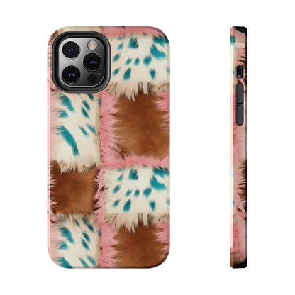 Modern Cowgirl Cowhide Design Pattern Print Tough Phone Case compatible with a large variety of phone models, Phone Case, Gift