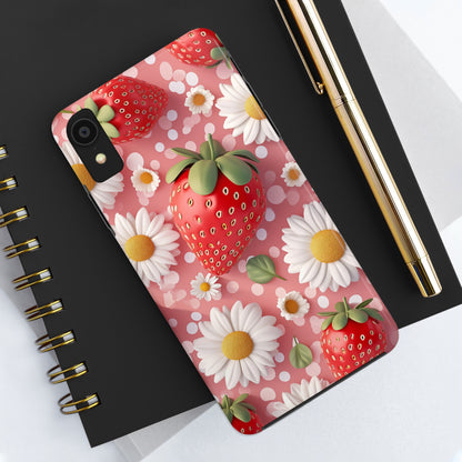 Strawberries & Daisies Digital print Design Tough Phone Case compatible with a large variety of iPhone models, Gift, Phone Case