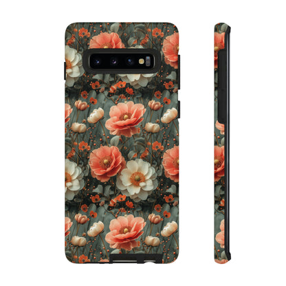 Elegant Peach Flowers Protective Cover, Botanical Garden print design Tough Phone Case compatible with a large variety of Samsung models