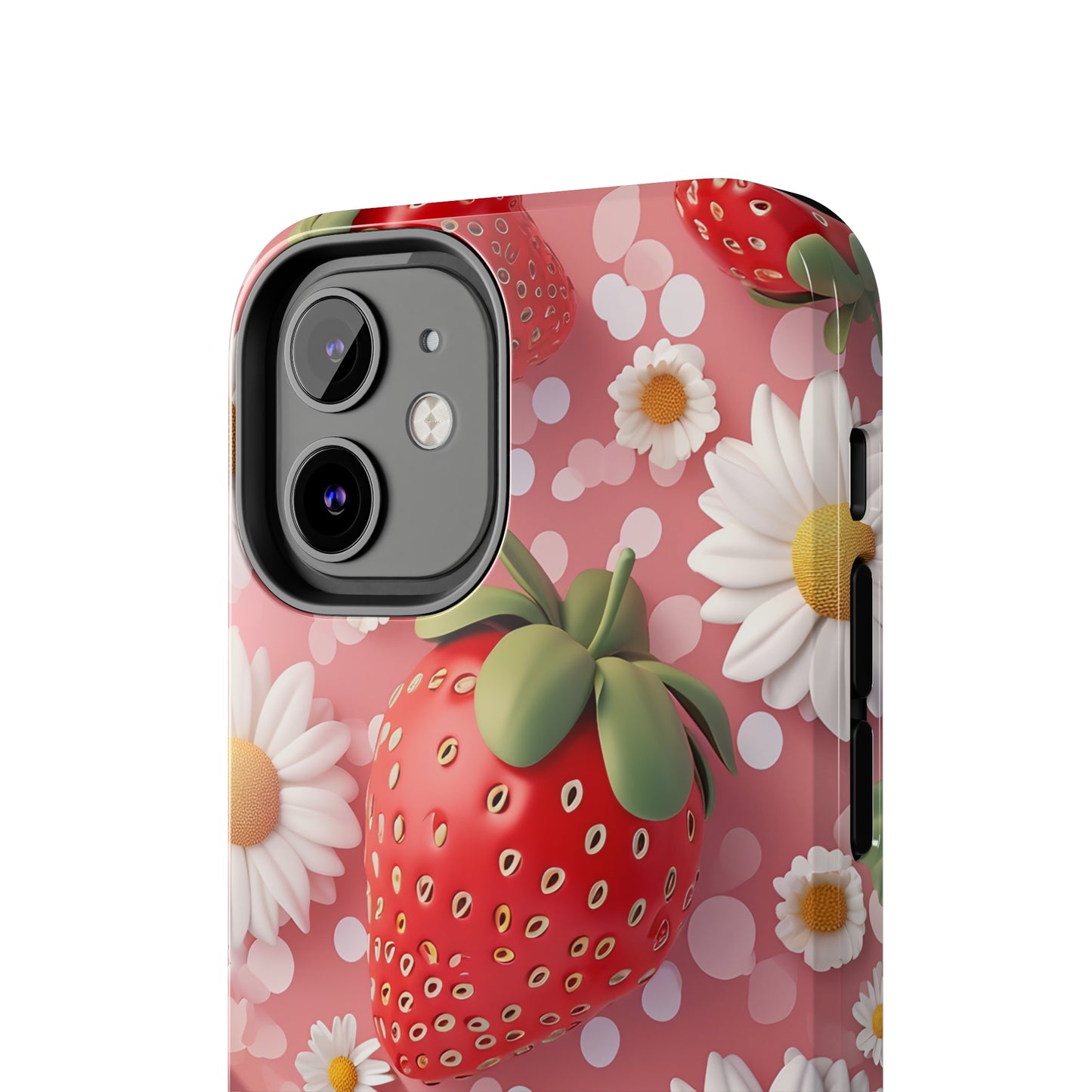 Strawberries & Daisies Digital print Design Tough Phone Case compatible with a large variety of iPhone models, Gift, Phone Case