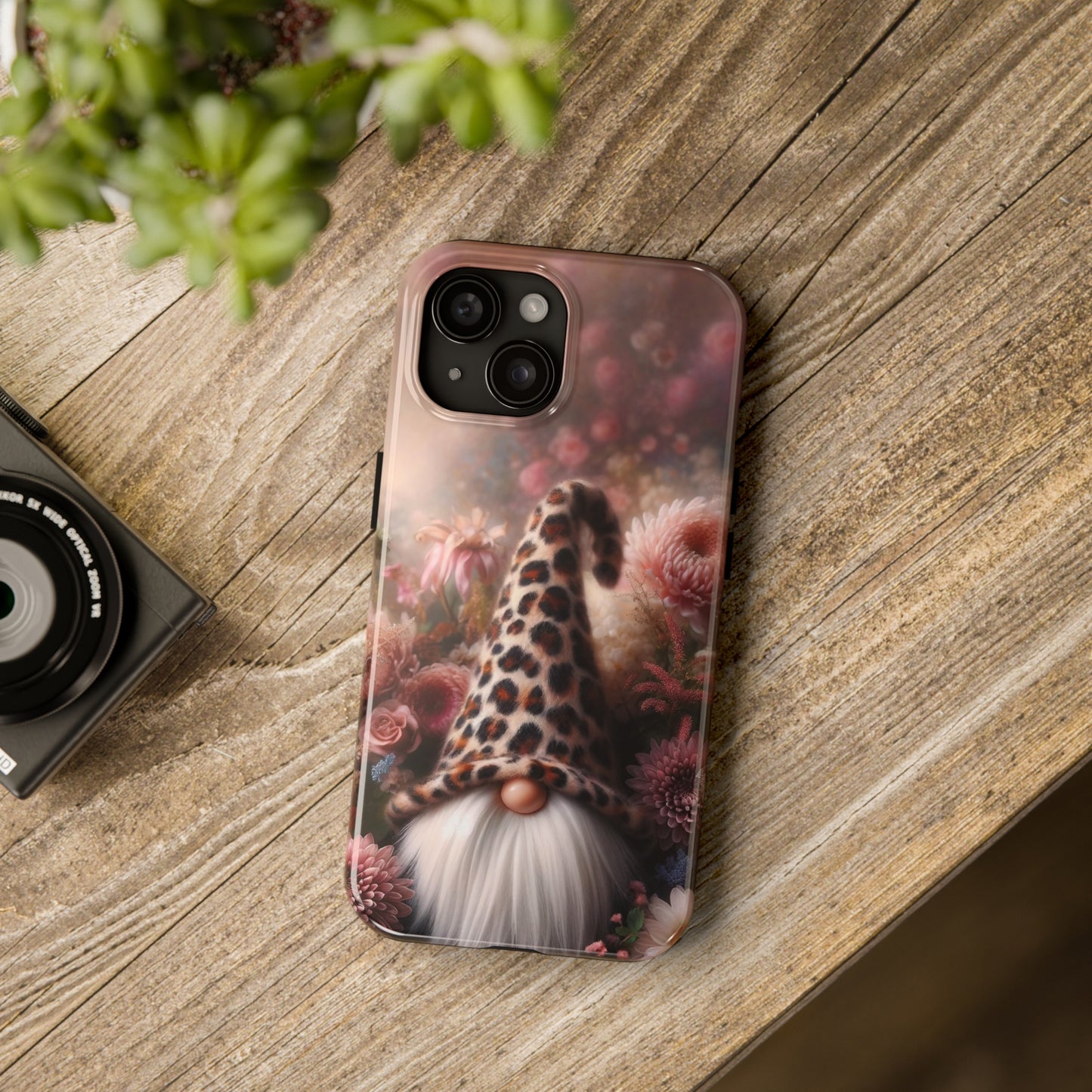 Leopard Print Fantasy Gnome Design Phone Case- Lightweight, Impact Resistant Cover for iPhone 6, 6s, 12, 13, 14, 15