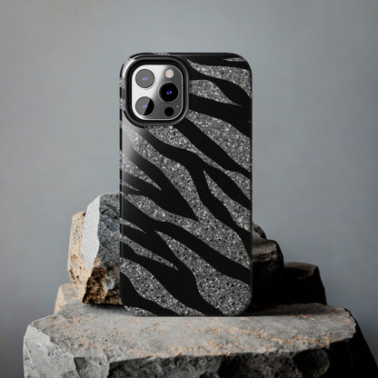 Silver and Black Zebra Print Design  Phone Case- Lightweight, Impact Resistant Cover for iPhone 6, 6s, 12, 13, 14, 15