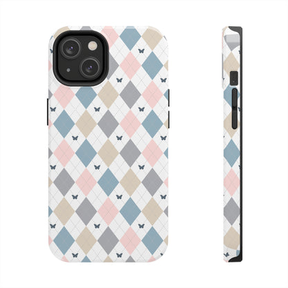 Argyle Pastel Plaid and Butterflies print design Tough Phone Case compatible with a large variety of iphone models