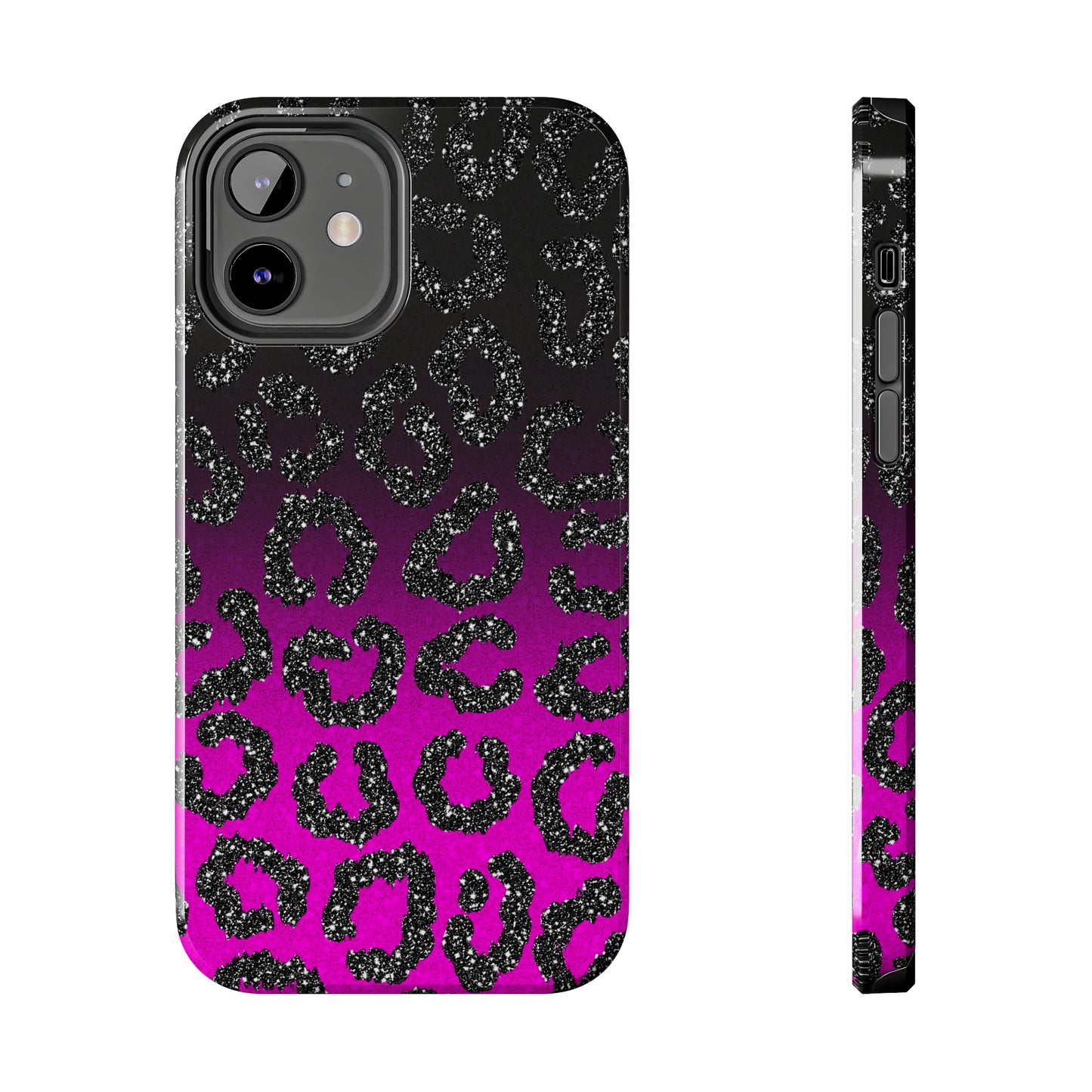 Pink and Black Ombre Leopard Design Phone Case- Lightweight, Impact Resistant Cover for iPhone 6, 6s, 12, 13, 14, 15