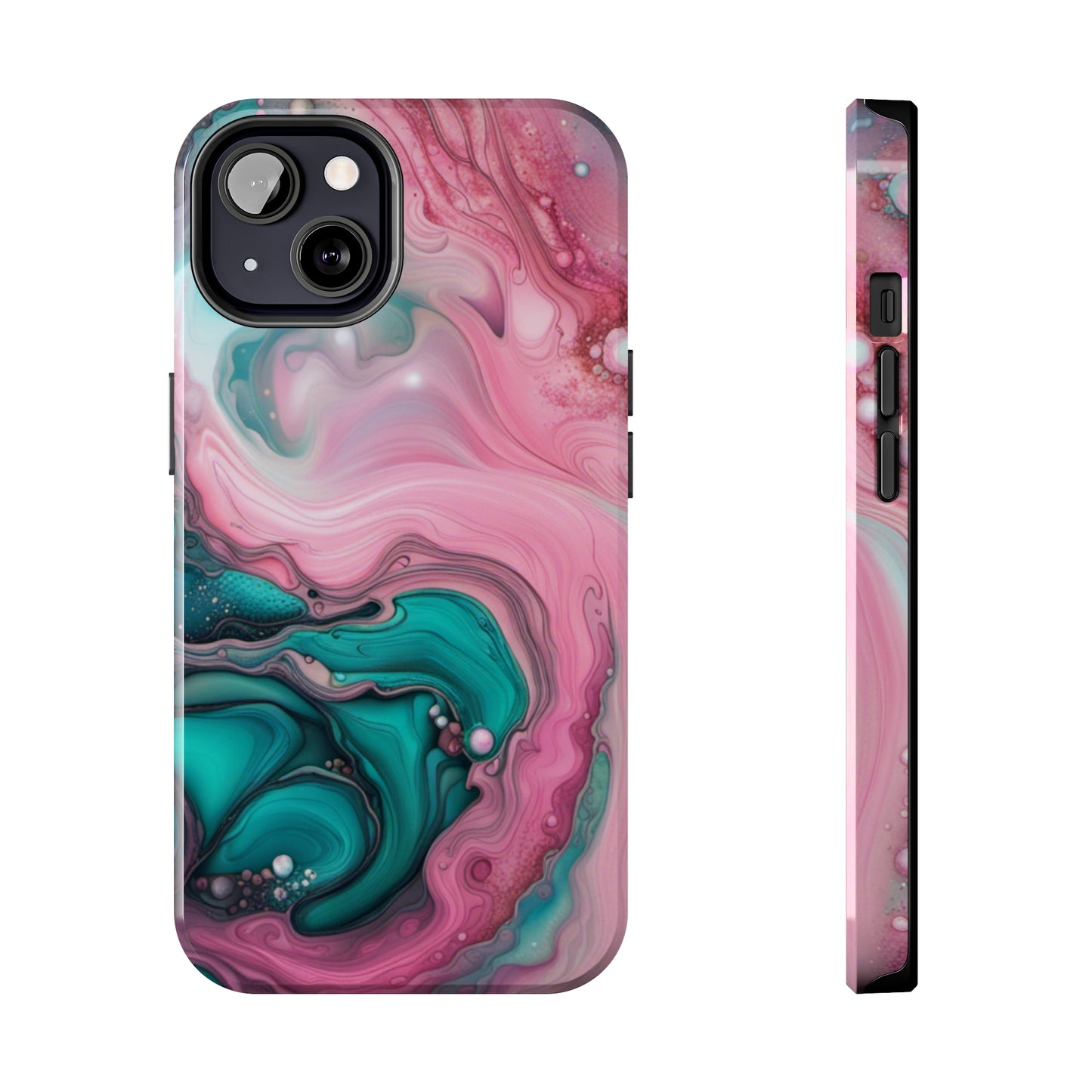 Pink and Teal Alcohol Ink Pattern Design Phone Case compatible with a large variety of iPhone models, Phone Case, Gift