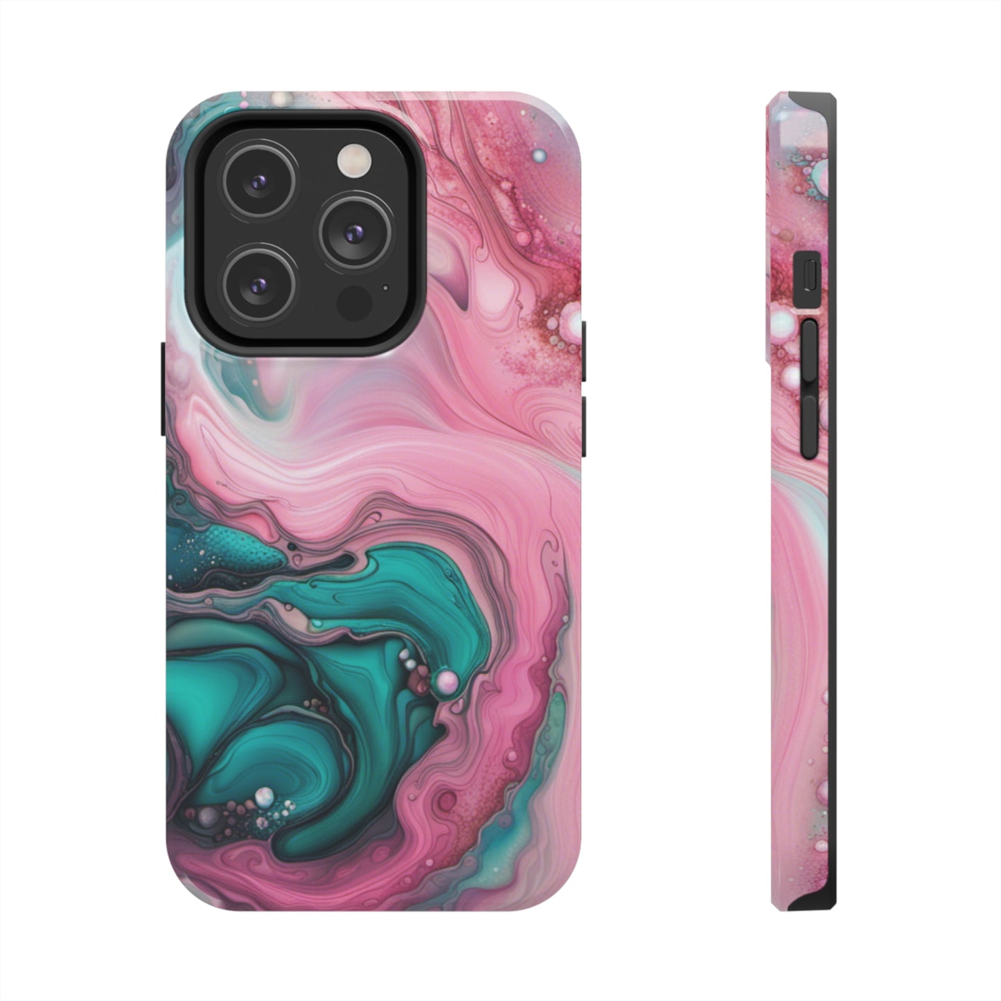 Pink and Teal Alcohol Ink Pattern Design Phone Case compatible with a large variety of iPhone models, Phone Case, Gift