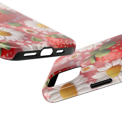 Strawberries & Daisies Digital print Design Tough Phone Case compatible with a large variety of iPhone models, Gift, Phone Case