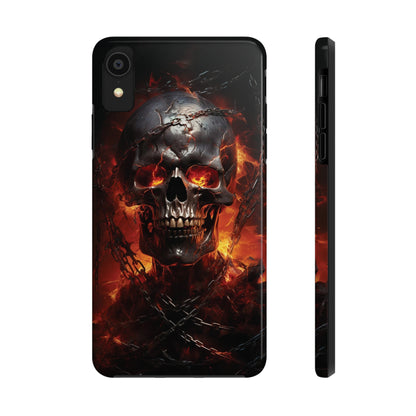 Gothic Skull iPhone Case, Dark Aesthetic Fiery Eyes, Unique Horror Style iPhone Accessory, Cool Tech Design for iPhone Models, Durable Phone Accessory Protective Cover for iPhone Models, Tough iPhone Case