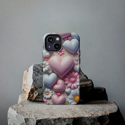 Pastel Heart and Flower Digital print Design Tough Phone Case compatible with a large variety of iPhone models, Gift, Phone Case