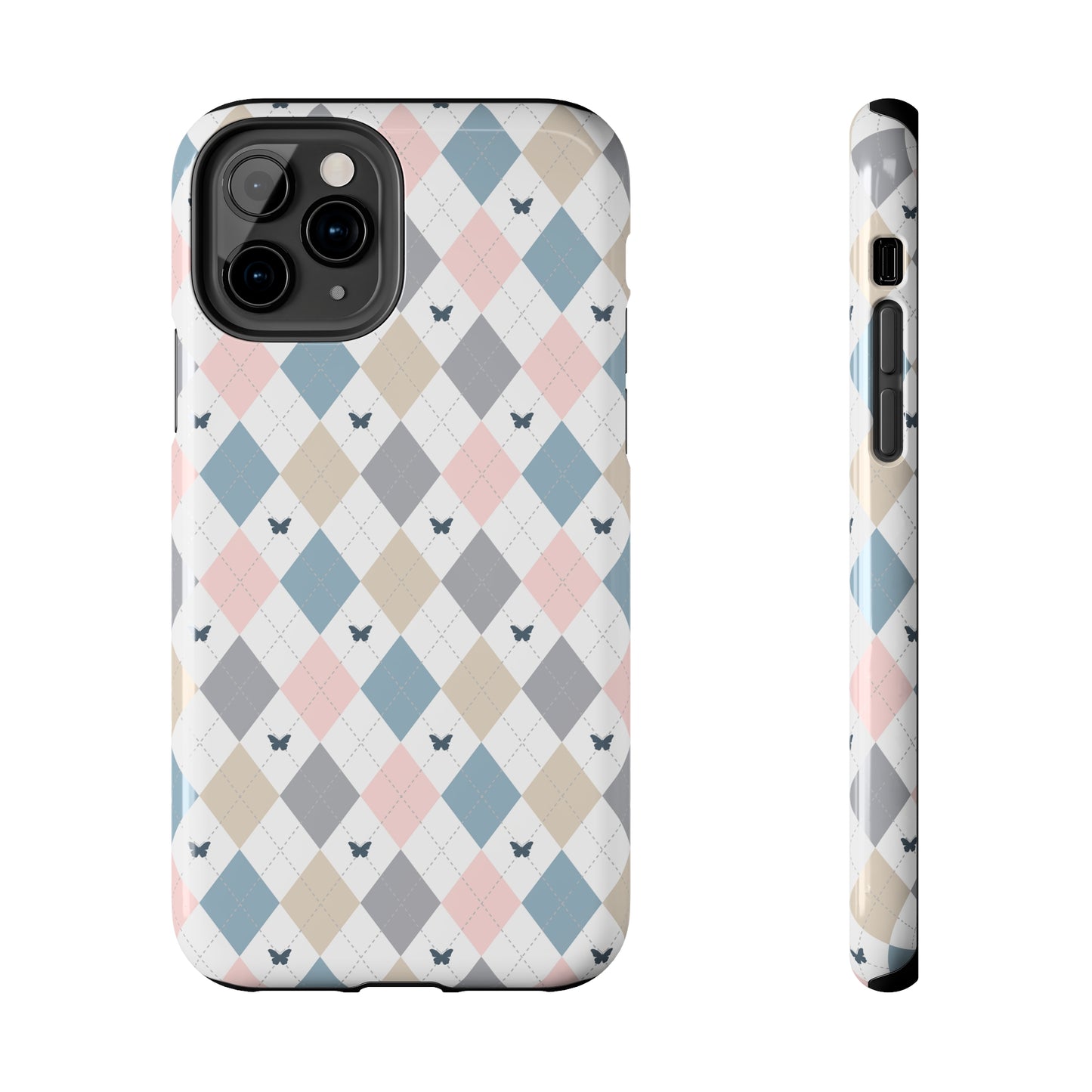 Argyle Pastel Plaid and Butterflies print design Tough Phone Case compatible with a large variety of iphone models