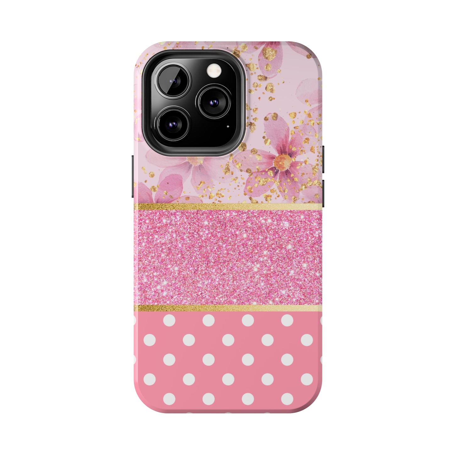 Pink Watercolor flowers and Polka Dot Design Phone Case- Lightweight, Impact Resistant Cover for iPhone 6, 6s, 12, 13, 14, 15