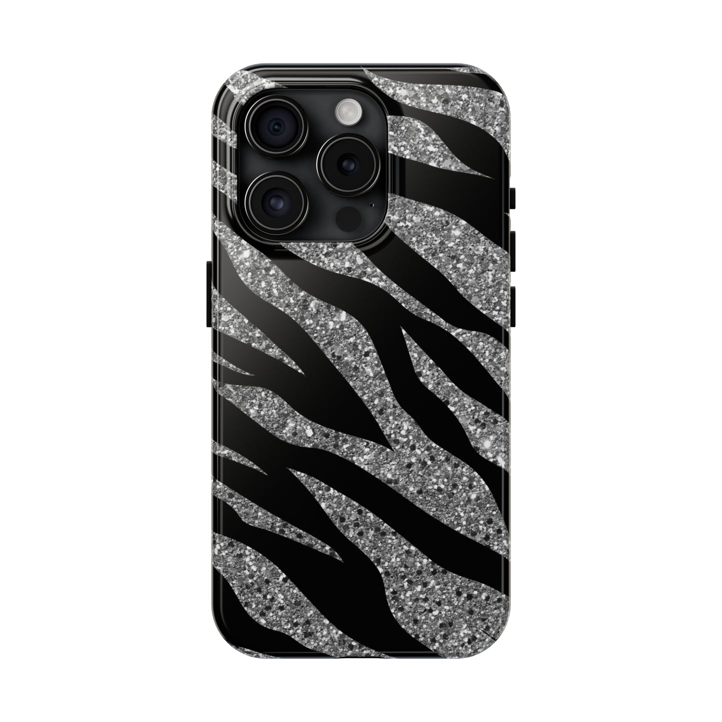 Silver and Black Zebra Print Design  Phone Case- Lightweight, Impact Resistant Cover for iPhone 6, 6s, 12, 13, 14, 15