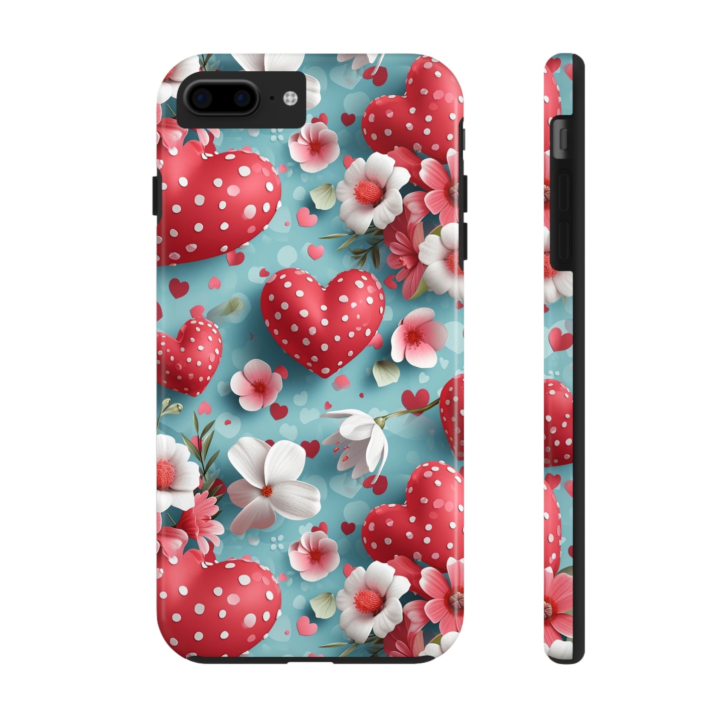 Pink White Flowers Red Hearts Digital print Design Tough Phone Case compatible with a large variety of iPhone models, Gift, Phone Case