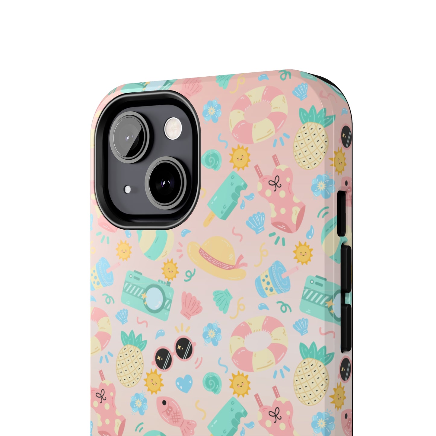 Cute Summer Vibes iPhone Case, Tropical Beach Icons Phone Cover, Pastel Colored Accessory Design, Protective Case for iPhone Models, Tough Phone Case