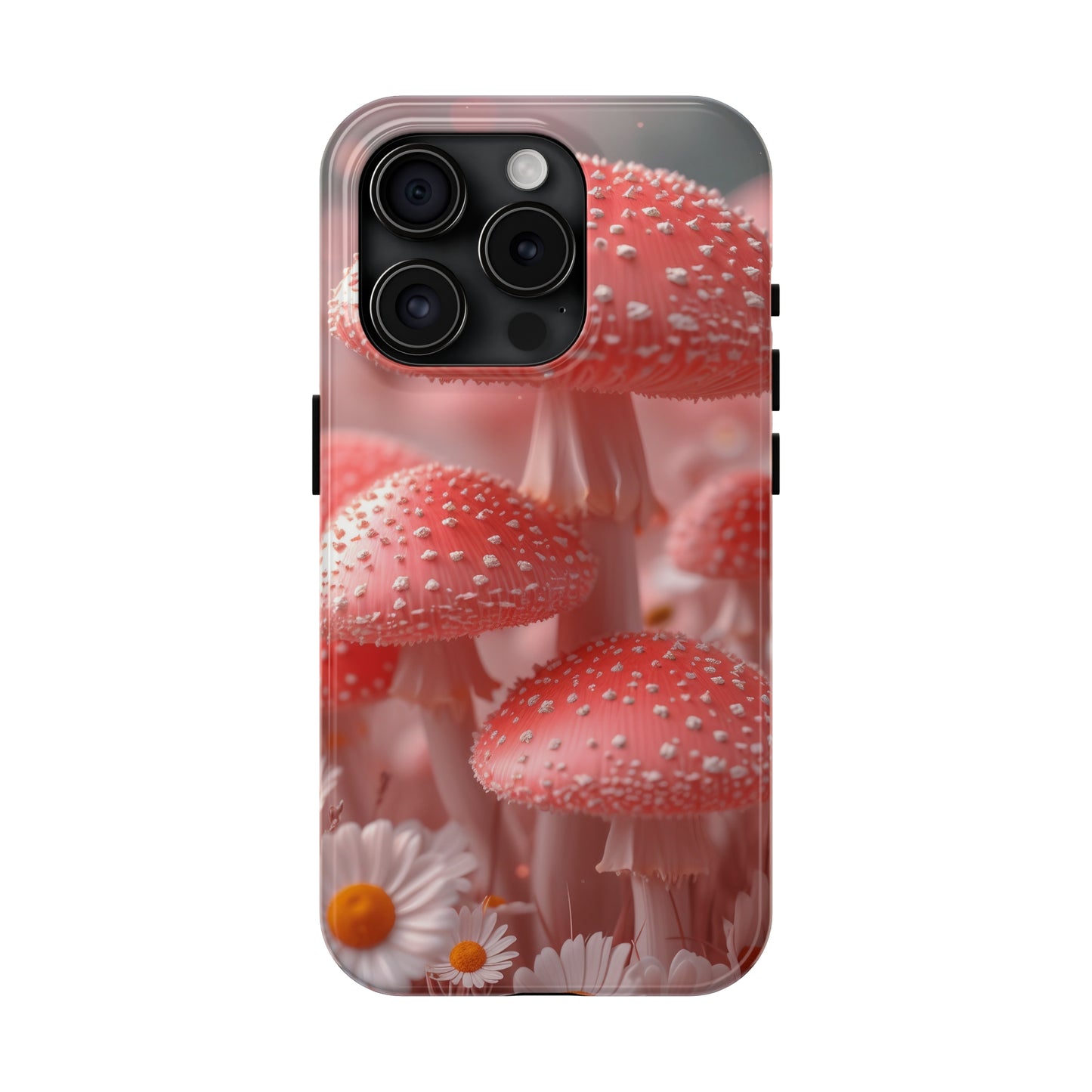 Whimsical Pink Mushrooms and Daisies Design Tough Phone Case compatible with a large variety of iPhone models, Gift, Phone Case