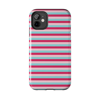 Pink and Blue Girly Stripe print Design Tough Phone Case compatible with a large variety of iPhone models, Gift, Phone Case