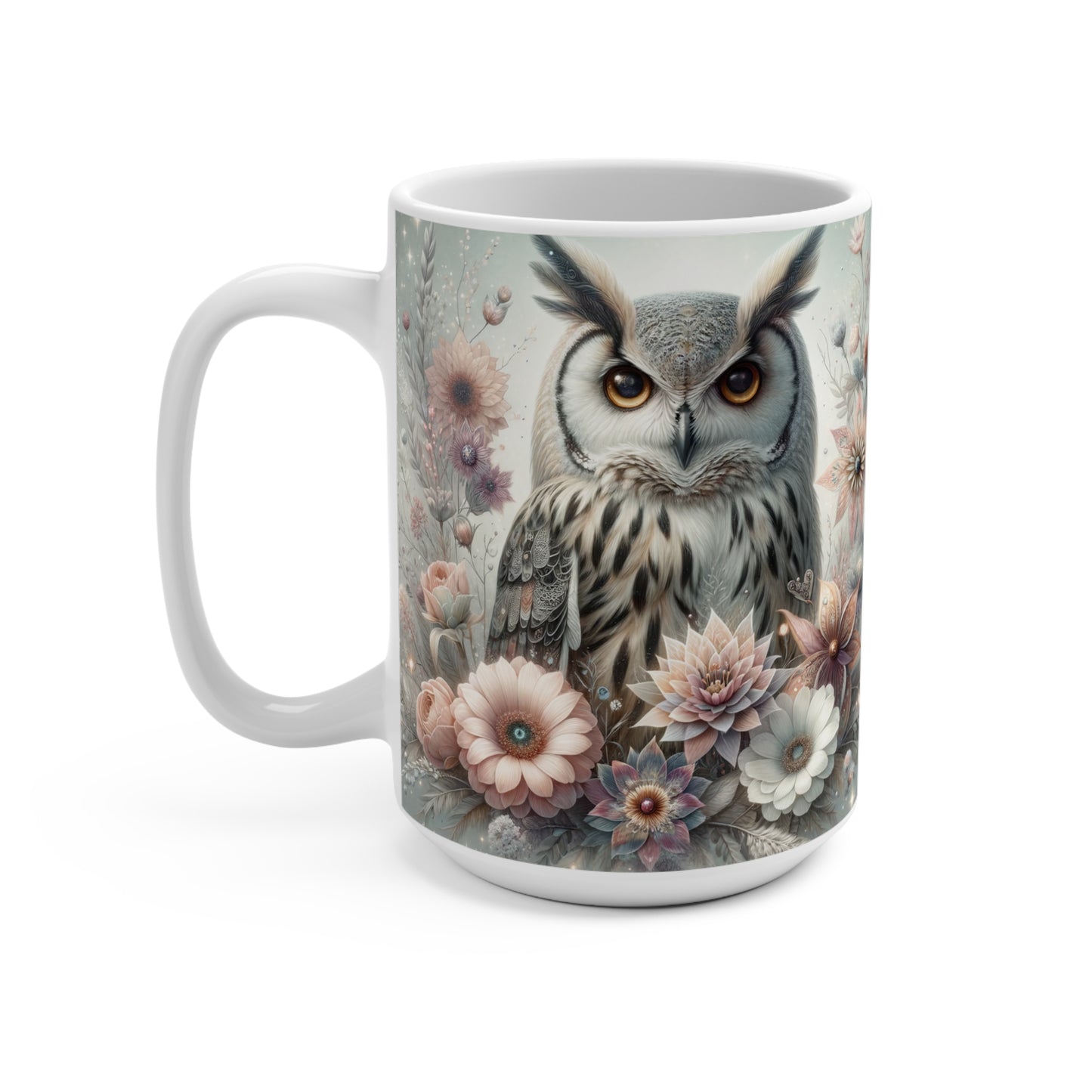 Enchanted Forest Owl Mug - Whimsical Owl and Flowers Coffee Cup, Magical Fantasy Kitchen Decor, Unique Gift for Owl Lovers, Unique Gift Idea, Mug 15oz