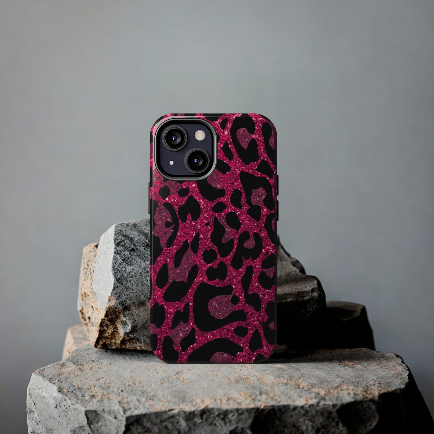 Pink and Black Leopard Design Phone Case- Lightweight, Impact Resistant Cover for iPhone 6, 6s, 12, 13, 14, 15