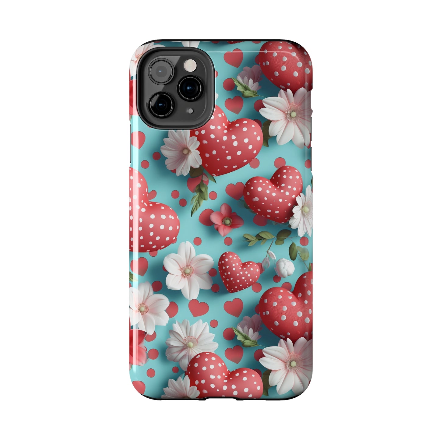 Polka Dot Hearts Digital print Design Tough Phone Case compatible with a large variety of iPhone models, Gift, Phone Case