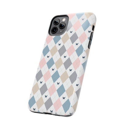 Argyle Pastel Plaid and Butterflies print design Tough Phone Case compatible with a large variety of iphone models