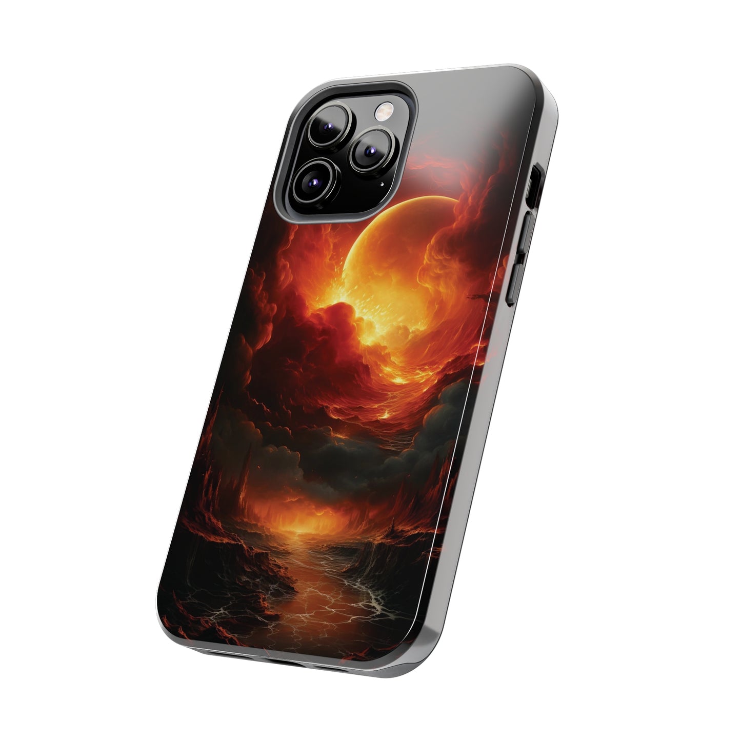 Fiery Red Moon Art iPhone Case, Dramatic Sky Aesthetic Phone Cover, Cool Tech Design for iPhone Models, Durable Phone Accessory Protective Cover for iPhone Models, Tough iPhone Case