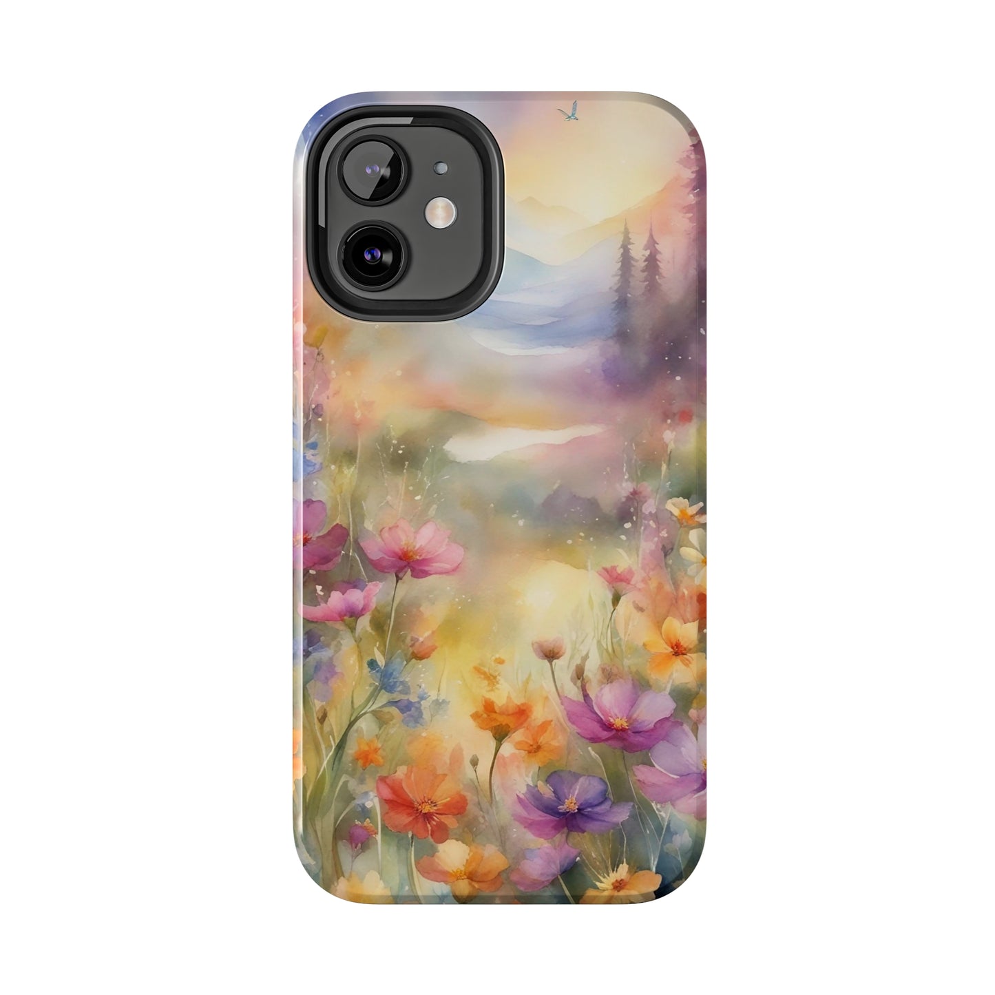 Watercolor Landscape and Wildflowers Pattern print design Tough Phone Case compatible with a large variety of phone models, Phone Case