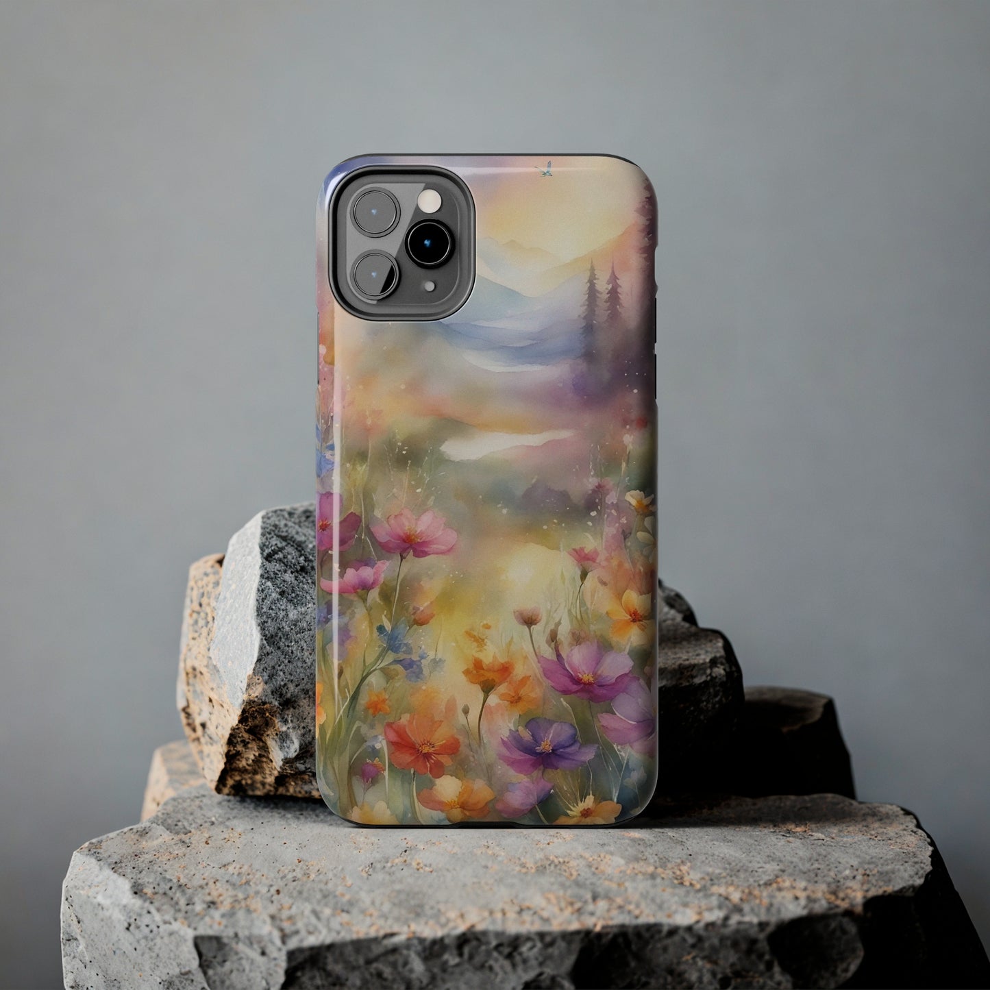 Watercolor Landscape and Wildflowers Pattern print design Tough Phone Case compatible with a large variety of phone models, Phone Case