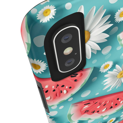 Watermelon Slices and Daisies Digital print Design Tough Phone Case compatible with a large variety of iPhone models, Gift, Phone Case