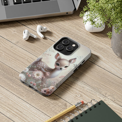 Cute Fawn and Floral print Design Tough Phone Case compatible with a large variety of iPhone models, Gift, Phone Case