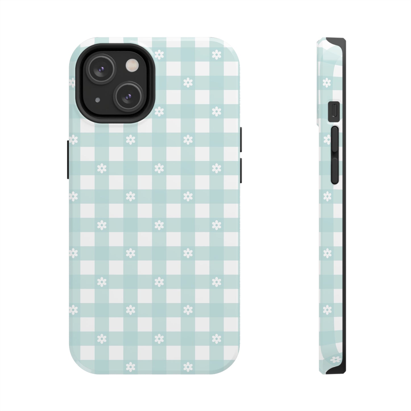 Cute Blue and White Gingham with Daisies Digital print Design Tough Phone Case compatible with a large variety of iPhone models, Gift, Phone Case